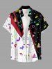 Plus Size Geometric Pattern Colorblock Print Buttons Pocket Hawaii Shirt For Men -  