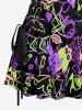 Skulls Rock and Roll Print Hawaii Lace Up A Line Dress - Noir S