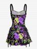 Skulls Rock and Roll Print Hawaii Lace Up A Line Dress - Noir S