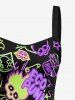 Skulls Rock and Roll Print Hawaii Lace Up A Line Dress - Noir S