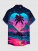 Plus Size Coconut Tree Sea Ombre Heart Print Hawaii Button Pocket Shirt For Men - Bleu profond 2XL