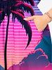 Robe midi trapèze grande taille à imprimé cœur et noix de coco, style hawaïen, poches fendues et mer ombrées - Bleu profond 1X