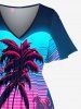 Robe midi trapèze grande taille à imprimé cœur et noix de coco, style hawaïen, poches fendues et mer ombrées - Bleu profond 1X