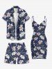 Flower Leaf Branch Print Hawaii Convertible Beach Cover Up - Cadetblue 6X