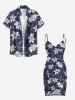 Flower Leaf Branch Print Hawaii Convertible Beach Cover Up - Cadetblue 6X