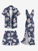 Flower Leaf Branch Print Hawaii Drawstring Beach Shorts For Men -  