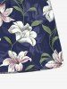 Plus Size Flower Leaf Branch Print Hawaii Drawstring Beach Shorts For Men - Cadetblue 7XL