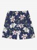 Plus Size Flower Leaf Branch Print Hawaii Drawstring Beach Shorts For Men - Cadetblue 7XL