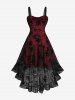 Robe débardeur grande taille à motif fleur de lys, dentelle flockée, œillets et laçage, ourlet asymétrique - Noir 5x | US 30-32