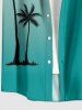 Plus Size Coconut Tree Bird Ombre Print Buttons Pocket Hawaii Shirt For Men -  