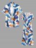 Flowers Tropical Leaf Print V Neck Hawaii Wide Leg Jumpsuit -  