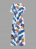 Flowers Tropical Leaf Print V Neck Hawaii Wide Leg Jumpsuit -  