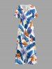 Flowers Tropical Leaf Print V Neck Hawaii Wide Leg Jumpsuit -  
