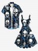 Skulls Flower Leaf Print Hawaii Tank Dress - Bleu Ciel 3X