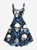 Skulls Flower Leaf Print Hawaii Tank Dress - Bleu Ciel 3X