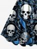Skulls Flower Leaf Print Hawaii Tank Dress - Bleu Ciel 3X