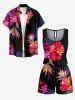 Hibiscus Flower Leaf Print Cinched Hawaii Romper -  