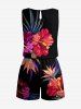 Hibiscus Flower Leaf Print Cinched Hawaii Romper -  