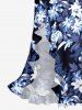 Flowers Leaf Print Hawaii Ruffles Split Surplice Dress -  