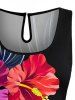 Hibiscus Flower Leaf Print Cinched Hawaii Romper -  