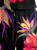 Hibiscus Flower Leaf Print Cinched Hawaii Romper -  