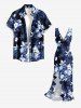 Flowers Leaf Print Hawaii Ruffles Split Surplice Dress -  