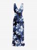 Flowers Leaf Print Hawaii Ruffles Split Surplice Dress -  