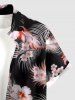 Tropical Leaf Hibiscus Flower Print Hawaii Button Pocket Shirt For Men - Noir M