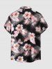 Tropical Leaf Hibiscus Flower Print Hawaii Button Pocket Shirt For Men - Noir M