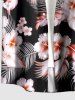 Tropical Leaf Hibiscus Flower Print Hawaii Button Pocket Shirt For Men - Noir M