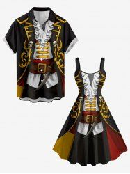 Pirate Costume Pattern Print Plus Size Matching Hawaii Beach Outfit For Couples -  
