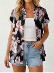 Tropical Leaf Hibiscus Flower Print Hawaii Women Shirt -  
