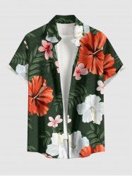 Hibiscus Flowers Leaf Print Buttons Pocket Hawaii Shirt For Men -  