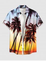 Coconut Tree Ombre Print Buttons Pocket Hawaii Shirt For Men -  