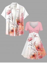 Flowers Leaf Ombre Print Plus Size Matching Hawaii Beach Outfit For Couples -  