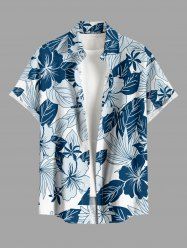 Hibiscus Flower Leaf Print Buttons Pocket Hawaii Shirt For Men -  