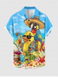 Parrot Duck Pineapple Fruit Juice Flowers Print Buttons Pocket Hawaii Shirt For Men -  