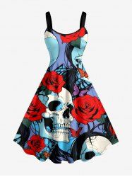 Skull Rose Flower Butterfly Print A Line Dress -  