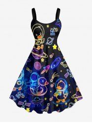Plus Size Galaxy Duck Astronaut Stars Planet Print Hawaii Tank Dress -  