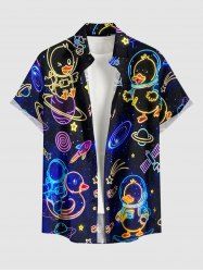 Galaxy Duck Astronaut Stars Planet Print Buttons Pocket Hawaii Shirt For Men -  