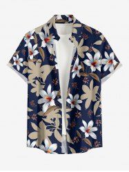 Flowers Leaf Print Buttons Pocket Hawaii Shirt For Men -  