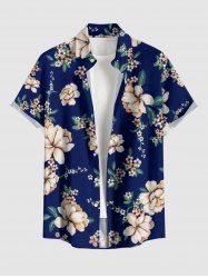 Men's Plus Size Branch Leaf Flower Print Hawaii Button Pocket Shirt - Cadetblue 4XL