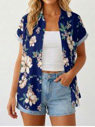 Women's Branch Leaf Flower Print Hawaii Shirt - Cadetblue S