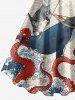 Shark Cat Octopus Sea Waves Print Matching Hawaii Beach Outfit For Couples - Blanc de Crème  