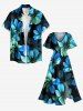 Ombre Flower Print Plus Size Matching Hawaii Beach Outfit For Couples -  