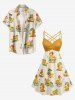 Cute Duck Print Hawaii Ruched Crisscross Strappy A Line Cami Dress - Deep Yellow L