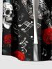 Skull Rose Flower Microphone Music Symbol Print Button Pocket Shirt For Men - Noir M