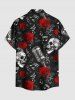 Skull Rose Flower Microphone Music Symbol Print Button Pocket Shirt For Men - Noir M