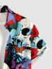 Plus Size Skull Rose Flower Butterfly Print Button Pocket Shirt For Men -  