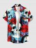 Plus Size Skull Rose Flower Butterfly Print Button Pocket Shirt For Men -  